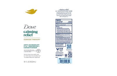 Label (Dove Calming Relief Damage Therapy Anti Dandruff 2 In 1 Shampoo + Conditioner   Label)